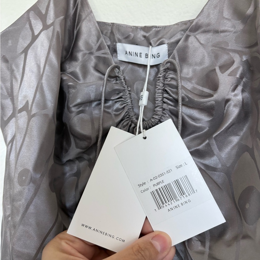 Anine Bing - Papillon Dress in Ash Violet Butterfly Jacquard NWT size L silk - Picture 6 of 7